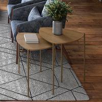 Kit 02 Mesas Laterais Para Sala De Estar Pés Industrial Dourado Alef I03 Louro - Lyam Decor - 2