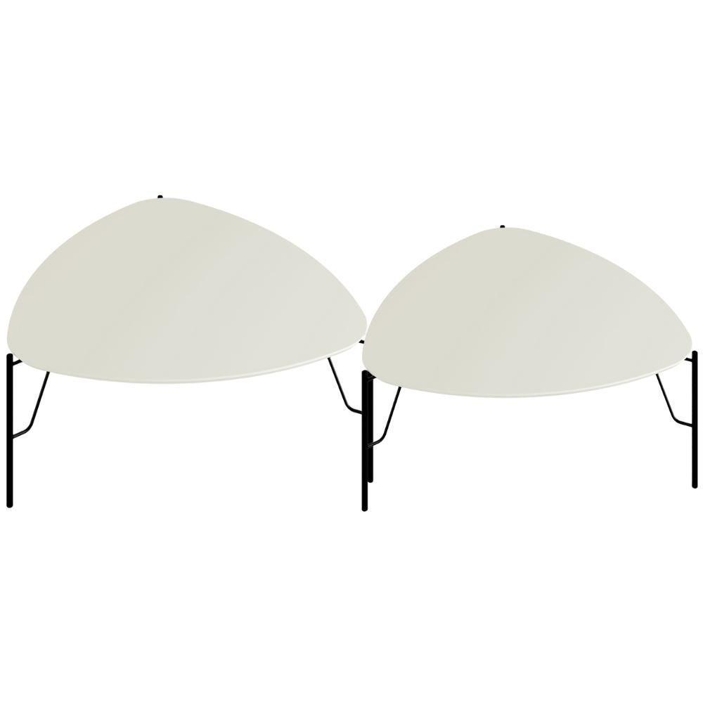 Kit 02 Mesas De Centro Para Sala De Estar Pés Industrial Preto Alef I03 Luna - Lyam Decor - 1