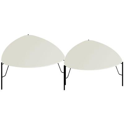 Kit 02 Mesas De Centro Para Sala De Estar Pés Industrial Preto Alef I03 Luna - Lyam Decor