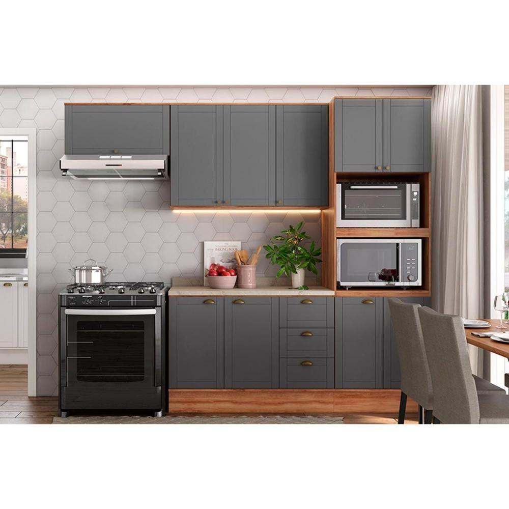 Cozinha Modulada Carraro Bella 4 Peças (2armários+1balcão+1paneleiro) C4p57 Nogal-cinza-carraro - 1