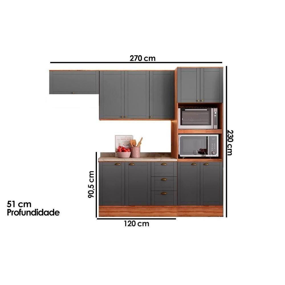 Cozinha Modulada Carraro Bella 4 Peças (2armários+1balcão+1paneleiro) C4p57 Nogal-cinza-carraro - 2