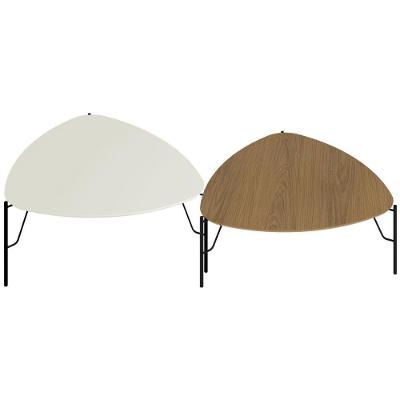 Kit 02 Mesas De Centro Para Sala De Estar Pés Industrial Preto Alef I03 Louro Luna - Lyam Decor