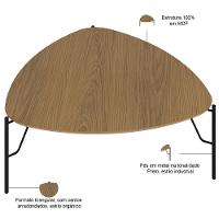 Kit 02 Mesas De Centro Para Sala De Estar Pés Industrial Preto Alef I03 Louro Luna - Lyam Decor - 3