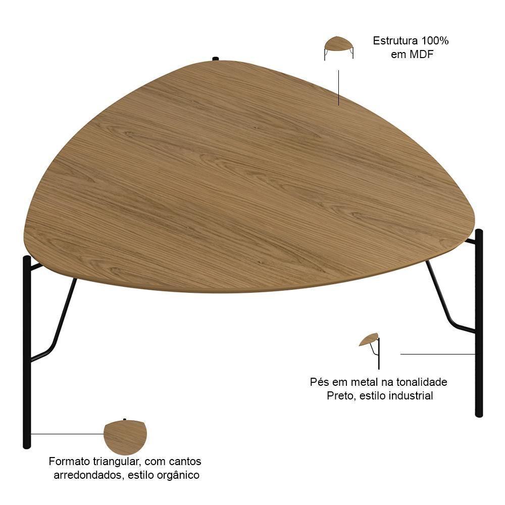 Kit 02 Mesas De Centro Para Sala De Estar Pés Industrial Preto Alef I03 Louro - Lyam Decor - 3