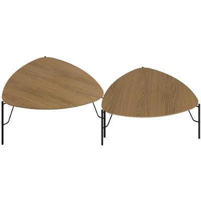 Kit 02 Mesas De Centro Para Sala De Estar Pés Industrial Preto Alef I03 Louro - Lyam Decor