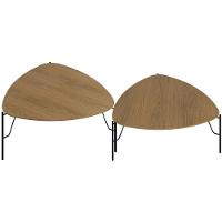 Kit 02 Mesas De Centro Para Sala De Estar Pés Industrial Preto Alef I03 Louro - Lyam Decor - 1