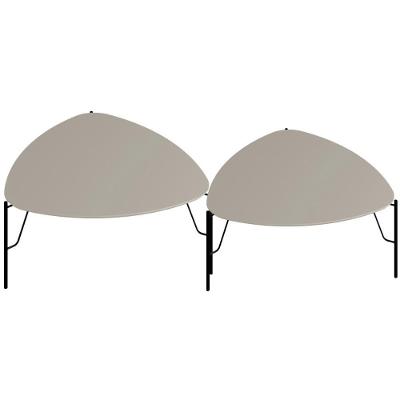 Kit 02 Mesas De Centro Para Sala De Estar Pés Industrial Preto Alef I03 Grigio - Lyam Decor