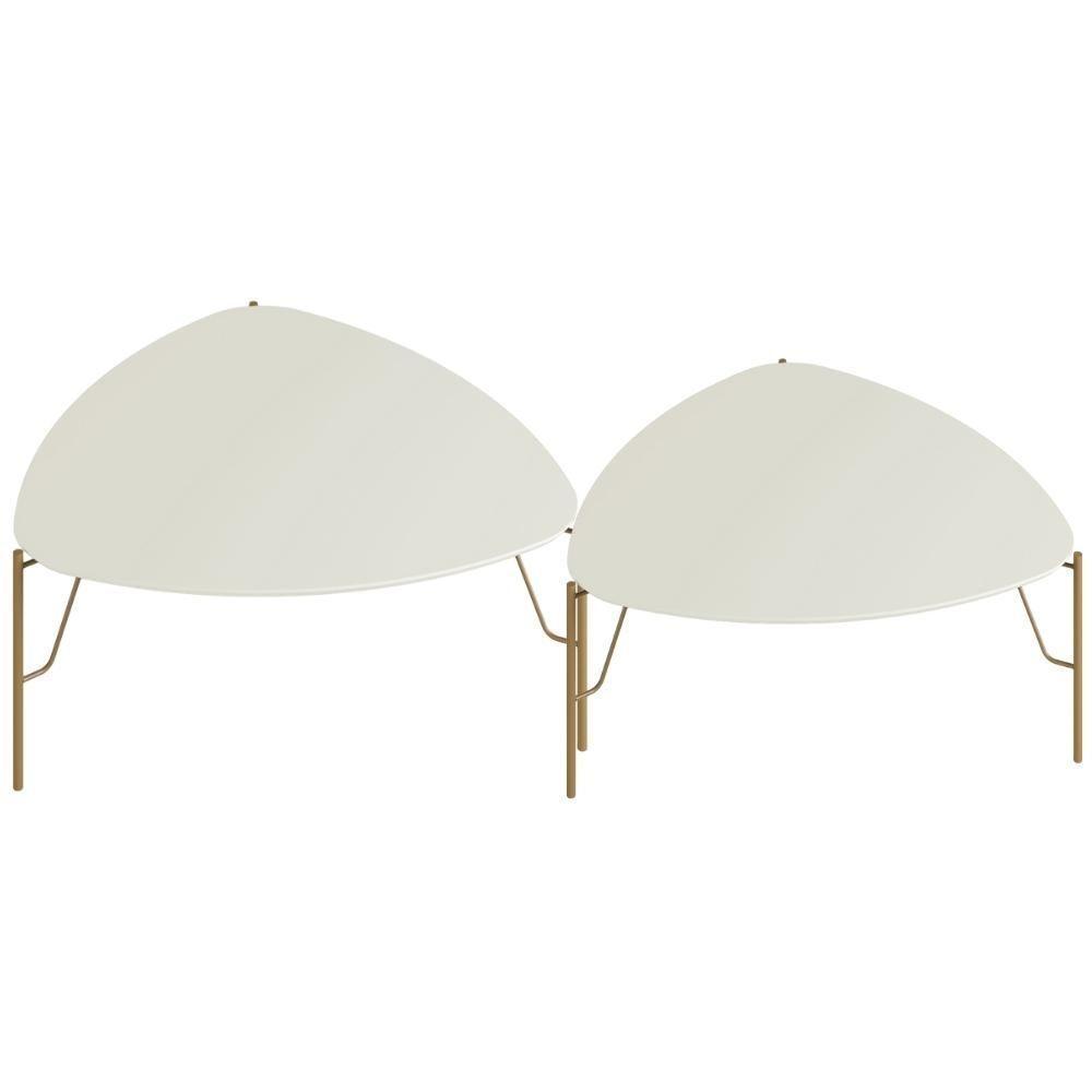 Kit 02 Mesas De Centro Para Sala De Estar Pés Industrial Dourado Alef I03 Luna - Lyam Decor - 1