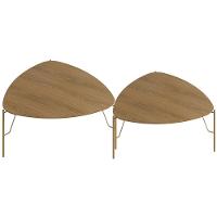 Kit 02 Mesas De Centro Para Sala De Estar Pés Industrial Dourado Alef I03 Louro - Lyam Decor - 1