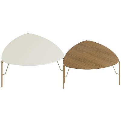 Kit 02 Mesas De Centro Para Sala De Estar Pés Industrial Dourado Alef I03 Louro Luna - Lyam Decor