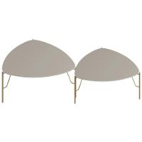 Kit 02 Mesas De Centro Para Sala De Estar Pés Industrial Dourado Alef I03 Grigio - Lyam Decor - 1