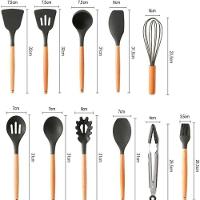 Conjunto Kit 12 Peças Utensílios De Cozinha Silicone E Cabo De Madeira Antiaderentes Premium - Preto - 3