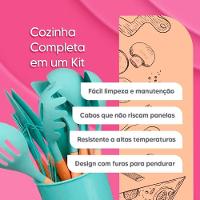 Conjunto Kit 12 Peças Utensílios De Cozinha Em Silicone E Cabo De Madeira Antiaderentes - Preto - 2