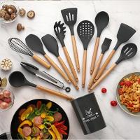 Conjunto Kit 12 Peças Utensílios De Cozinha Em Silicone E Cabo De Madeira Antiaderentes - Preto - 5