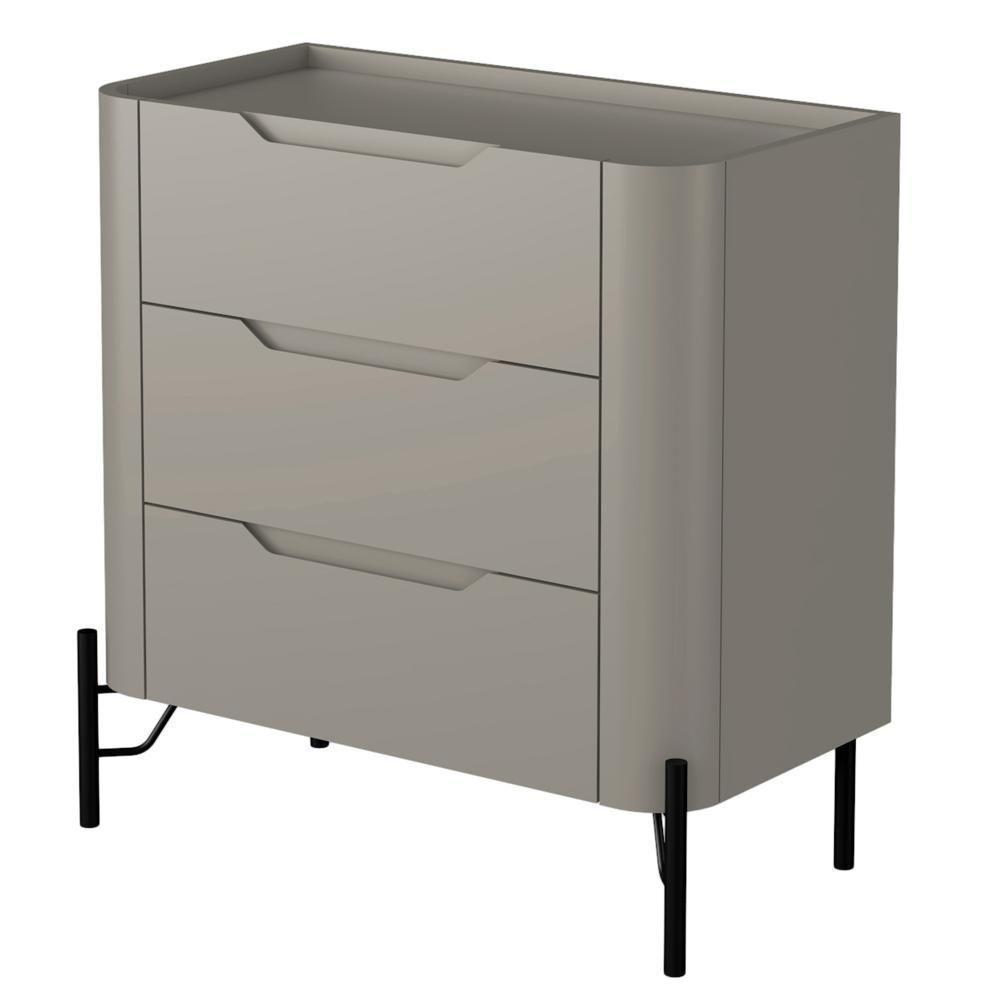 Kit 02 Mesas De Cabeceira Orgânica 3 Gavetas Pés Industrial Preto Bliss I03 Grigio - Lyam Decor - 4