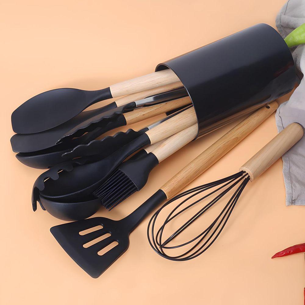 Conjunto De Utensílios De Cozinha, 12 Peças, Silicone, Revestimento Antiaderente - Preto - 6