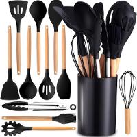 Conjunto De Utensílios De Cozinha, 12 Peças, Silicone, Revestimento Antiaderente - Preto - 1