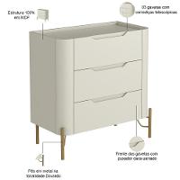 Kit 02 Mesas De Cabeceira Orgânica 3 Gavetas Pés Industrial Dourado Bliss I03 Luna - Lyam Decor - 2