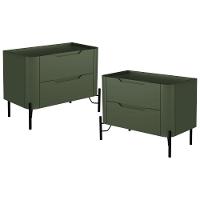 Kit 02 Mesas De Cabeceira Orgânica 2 Gavetas Pés Industrial Preto Bliss I03 Musgo - Lyam Decor - 1