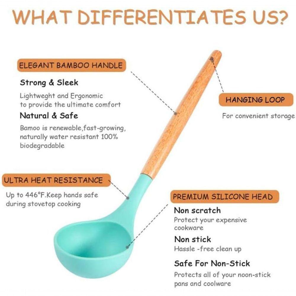 Conjunto De Utensilios De Cozinha Em Silicone Com Cabo Em Madeira 12 Peças Renascence - Preto - 4