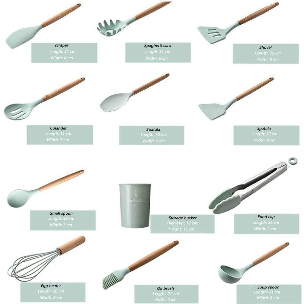 Conjunto De Utensilios De Cozinha Em Silicone Com Cabo Em Madeira 12 Peças Renascence - Preto - 5