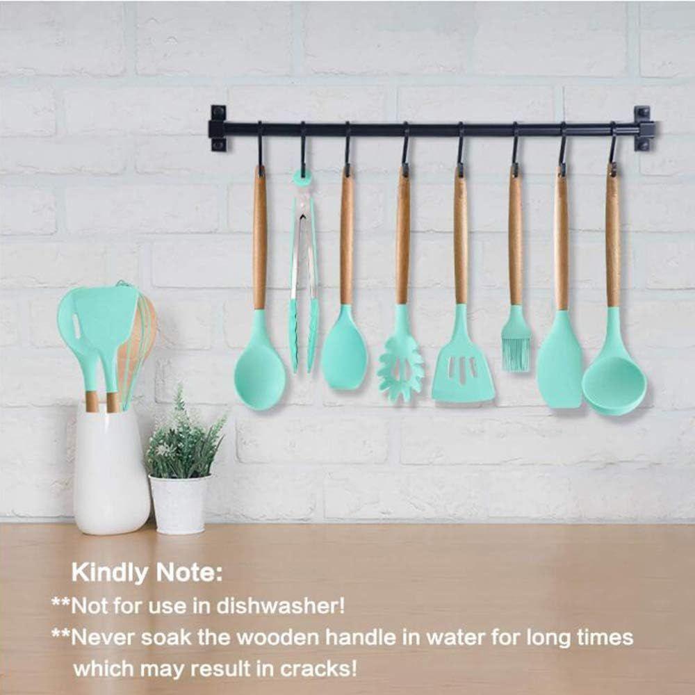 Conjunto De Utensilios De Cozinha Em Silicone Com Cabo Em Madeira 12 Peças Renascence - Preto - 6