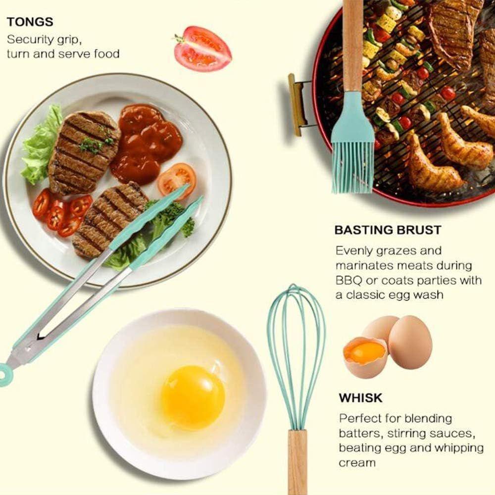 Conjunto De Utensilios De Cozinha Em Silicone Com Cabo Em Madeira 12 Peças Renascence - Preto - 7