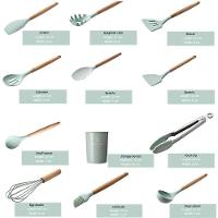 Conjunto De Utensilios De Cozinha Em Silicone Com Cabo Em Madeira 12 Peças Renascence - Preto - 5