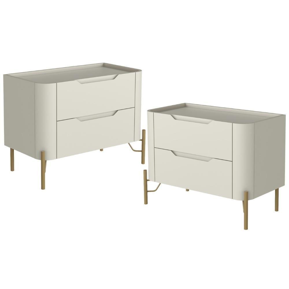 Kit 02 Mesas De Cabeceira Orgânica 2 Gavetas Pés Industrial Dourado Bliss I03 Luna - Lyam Decor - 1