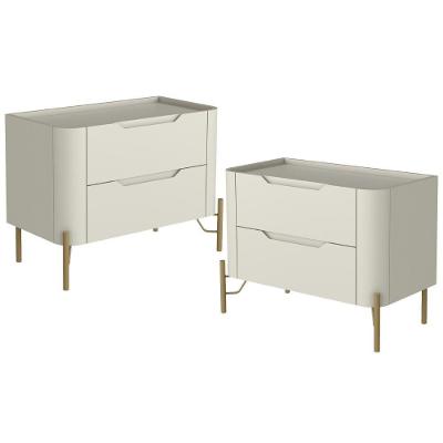 Kit 02 Mesas De Cabeceira Orgânica 2 Gavetas Pés Industrial Dourado Bliss I03 Luna - Lyam Decor