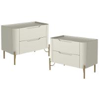 Kit 02 Mesas De Cabeceira Orgânica 2 Gavetas Pés Industrial Dourado Bliss I03 Luna - Lyam Decor - 1