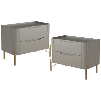 Kit 02 Mesas De Cabeceira Orgânica 2 Gavetas Pés Industrial Dourado Bliss I03 Grigio - Lyam Decor