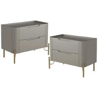 Kit 02 Mesas De Cabeceira Orgânica 2 Gavetas Pés Industrial Dourado Bliss I03 Grigio - Lyam Decor - 1
