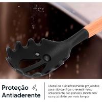 Conjunto 12 Peças Utensílios De Cozinha Em Silicone E Cabo De Madeira Antiaderentes Premium - Preto - 5