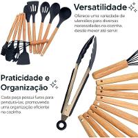 Conjunto 12 Peças Utensílios De Cozinha Em Silicone E Cabo De Madeira Antiaderentes Premium - Preto - 6