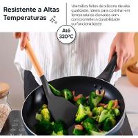 Conjunto 12 Peças Utensílios De Cozinha Em Silicone E Cabo De Madeira Antiaderentes Premium - Preto - 7