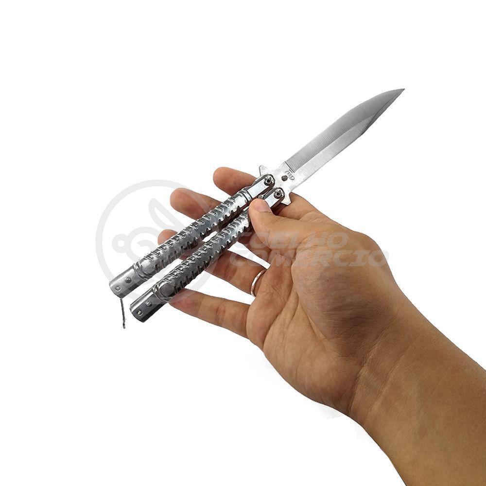 Canivete Knife Silver Butterfly Com Fio Manobras Prata Borboleta Dobrável De Aço Inoxidável - 3