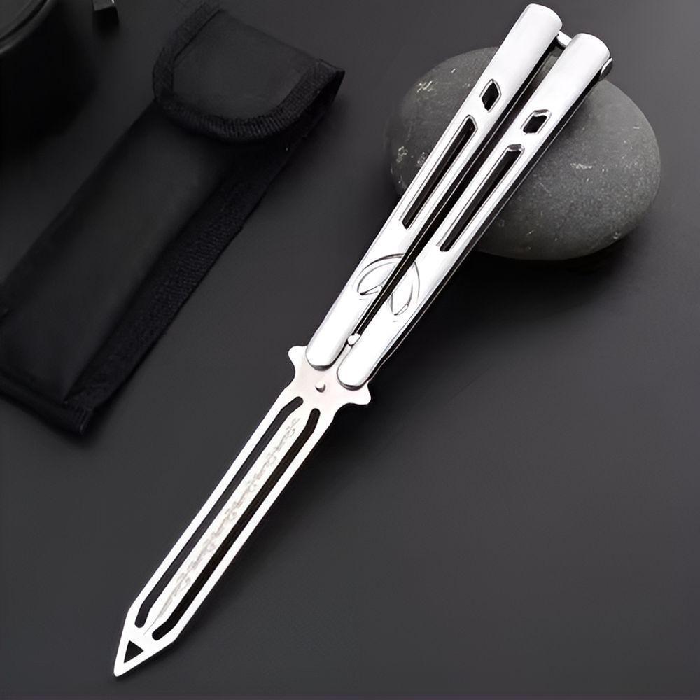 Canivete Treino Prateado Aço Inox Bsl-4-5 Sem Lâmina Para Manobras Butterfly Profissional - 5