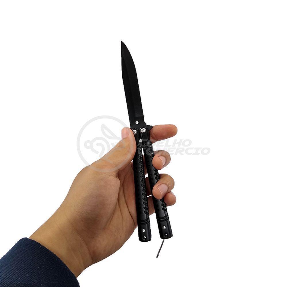 Canivete Knife Black Butterfly Com Fio Manobras Preta Borboleta Dobrável De Aço Inoxidável - 5
