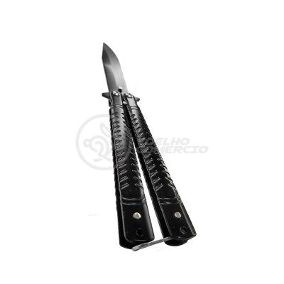 Canivete Knife Black Butterfly Com Fio Manobras Preta Borboleta Dobrável De Aço Inoxidável