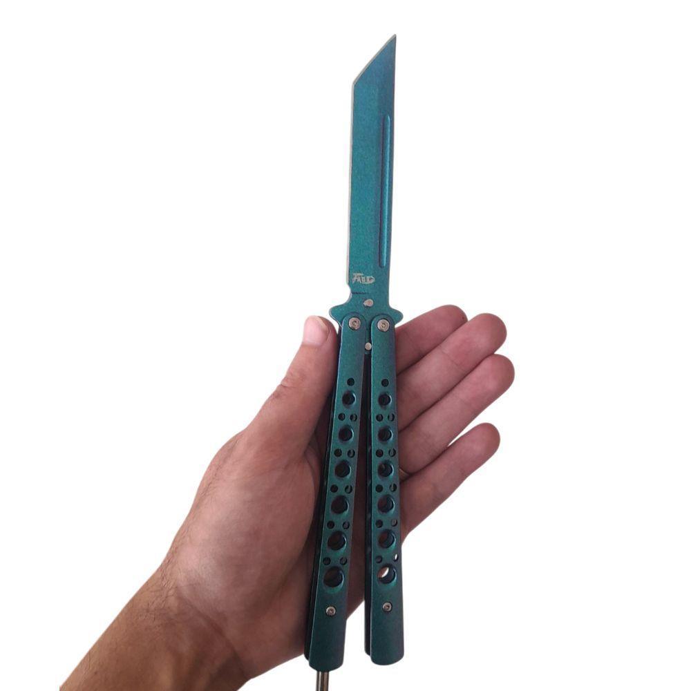 Canivete De Manobras Profissional Bsl-6 Butterfly Aço Inox Corte Fade Verde Roxo - 5