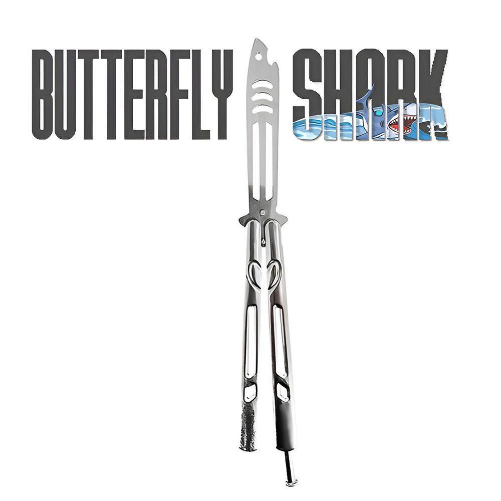 Canivete Butterfly De Treino Shark Bsl-1 Aço Inox Prateado Para Giros E Tricks - 4