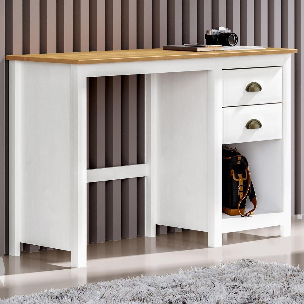 Mesa Para Escritório Escrivaninha Home Office 2 Gavetas Mazzaro F06 Branco Freijó - Lyam Decor - 2