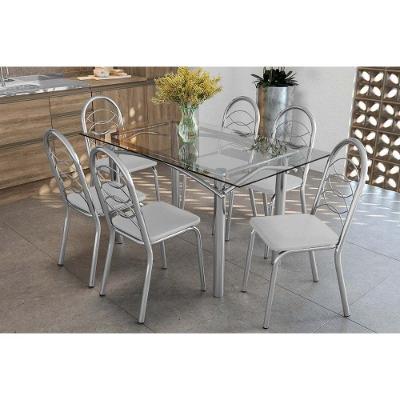 Kit 6 Cadeiras Sala Jantar Elba C- Tampo De Vidro 150cm E 6 Cadeiras Holanda Cromada - Courano Branco - Kappesberg