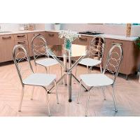 Kit 4 Cadeiras Sala Jantar Volga C- Tampo De Vidro 95cm E 4 Cadeiras Holanda Cromada - Courano Branco - Kappesberg - 1