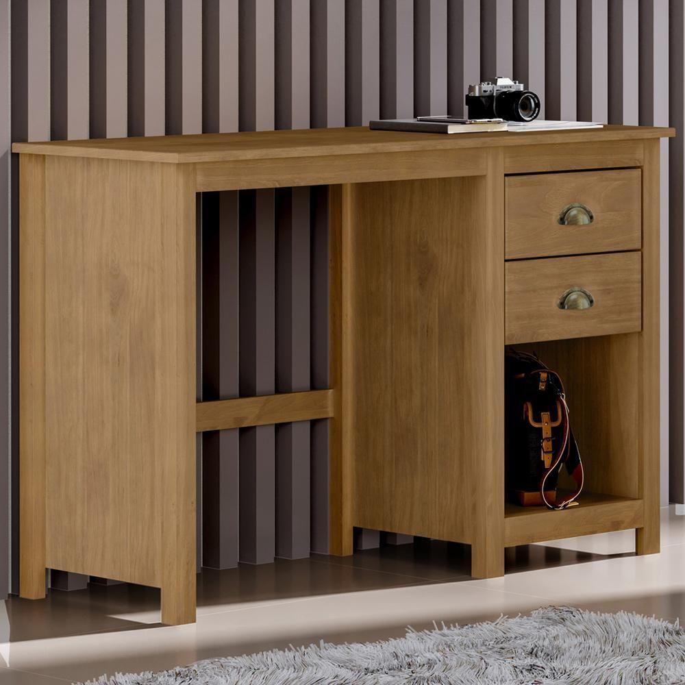 Mesa Para Escritório Escrivaninha Home Office 2 Gavetas Mazzaro F06 Freijó - Lyam Decor - 2