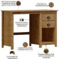 Mesa Para Escritório Escrivaninha Home Office 2 Gavetas Mazzaro F06 Freijó - Lyam Decor - 3