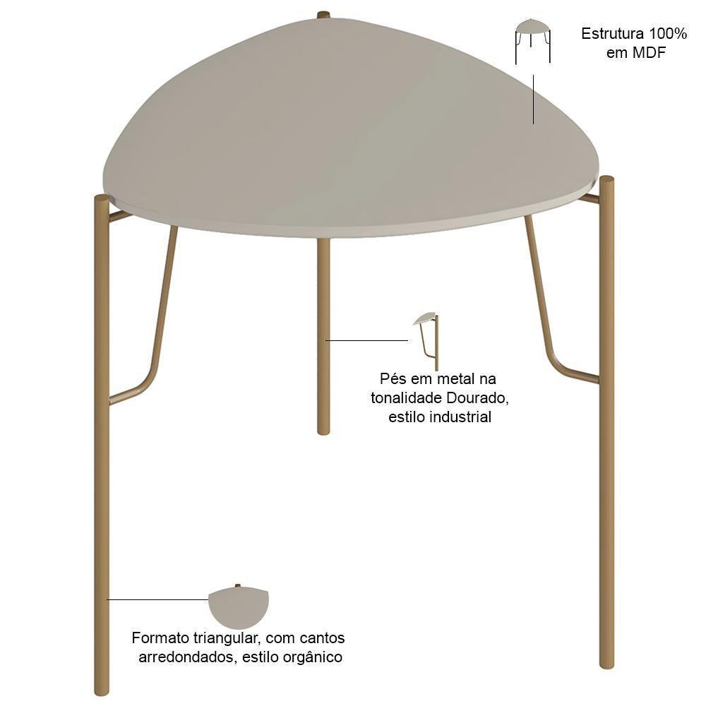 Mesa Lateral Para Sala De Estar Baixa Pés Industrial Dourado Alef I03 Grigio - Lyam Decor - 2