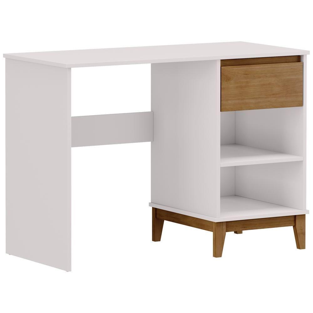 Mesa Para Escritório Escrivaninha Home Office 1 Gaveta Cintra F06 Off White Freijó - Lyam Decor - 1