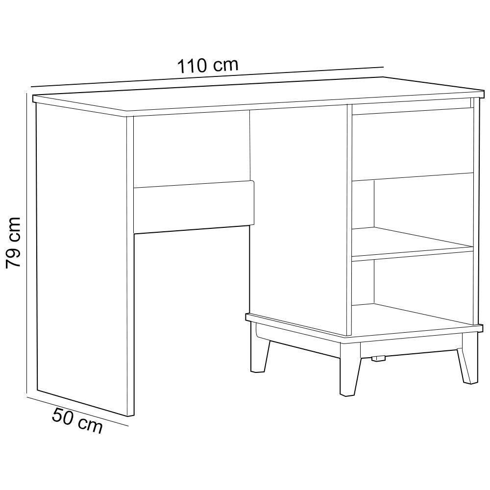 Mesa Para Escritório Escrivaninha Home Office 1 Gaveta Cintra F06 Off White Freijó - Lyam Decor - 4